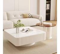 RUYICZB Ensemble De 2 Tables Basses Gigognes, Table Basse Carrée avec Tiroirs De Rangement, Petite Table Basse Plate avec Base en Métal, Tables Basses Carrées pour Salon, Chambre,Off White,80+60cm