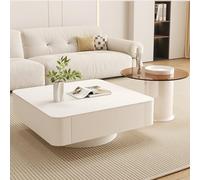 RUYICZB Ensemble De 2 Tables Basses Gigognes, Table Basse Carrée avec Tiroirs De Rangement, Petite Table Basse Plate avec Base en Métal, Tables Basses Carrées pour Salon, Chambre,Blanc,80+60cm