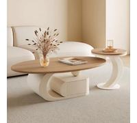 RUYICZB Ensemble De 2 Tables Basses Gigognes, Table Basse Ovale avec Piètement en Métal, Table Basse en Bois avec Tiroir De Rangement, Grandes Tables Basses pour Salon