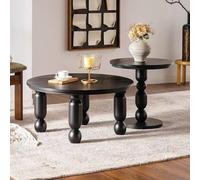 RUYICZB Ensemble De Deux Tables Basses Rondes, Tables Basses en Bois Massif avec Pieds en Forme De Colonnes Romaines, Petit Ensemble De Tables D'appoint, Tables Centrales Rondes