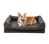 RUYICZB Lit orthopédique Doux pour Chien, lit Lavable pour Chien avec Coussin latéral, lit pour Animal de Compagnie avec Support en Mousse à alvéoles,Gris,50x40x16cm