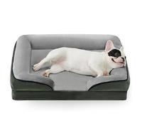 RUYICZB Lits orthopédiques en Mousse pour Chiens, canapé-lit Lavable pour Chiens avec Housse Amovible et Fond antidérapant, lit pour Animaux de Compagnie avec traversin,Dark Green,90x63x18cm