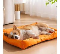 RUYICZB Lits orthopédiques imperméables pour Chiens, Lits pour Cages pour Chiens avec Coussin de traversin latéral, lit pour Animaux de Compagnie avec Doublure imperméable,Orange,55x75cm
