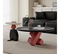 RUYICZB Lot de 2 tables basses rondes gigognes avec base robuste, table centrale en bois avec bords arrondis, tables d'appoint circulaires pour salon, bureau