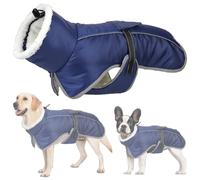 RUYICZB Manteau d'hiver pour Chien, Veste Imperméable d'hiver Chaude pour Chien avec Doublure en Polaire, Manteau Réflecteur Ajustable avec Trou pour Harnais pour Petits Et Moyens Chien,Bleu,L
