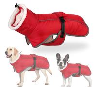 RUYICZB Manteau d'hiver pour Chien, Veste Imperméable d'hiver Chaude pour Chien avec Doublure en Polaire, Manteau Réflecteur Ajustable avec Trou pour Harnais pour Petits Et Moyens Chien,Rouge,L
