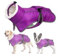 RUYICZB Manteau d'hiver pour Chien, Veste Imperméable d'hiver Chaude pour Chien avec Doublure en Polaire, Manteau Réflecteur Ajustable avec Trou pour Harnais pour Petits Et Moyens Chien,Violet,L