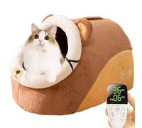 RUYICZB Niche pour Chat Interieur, Panier Chat avec Coussin Chauffant, Lit pour Chat Grotte De Chat Maison, Lit pour Chats Confortable Et Moderne avec Coussin Lavable,Bear,L