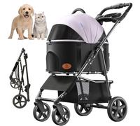 RUYICZB Poussette 3 en 1 pour Animaux, Poussette Pliante Légère pour Chiens avec Entrée sans Fermeture Éclair, Poussette De Voyage pour Chats avec Panier De Rangement, Jusqu'à 15Kg,Violet