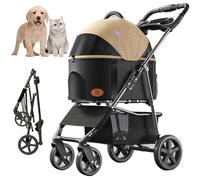 RUYICZB Poussette 3 en 1 pour Animaux, Poussette Pliante Légère pour Chiens avec Entrée sans Fermeture Éclair, Poussette De Voyage pour Chats avec Panier De Rangement, Jusqu'à 15Kg,Kaki