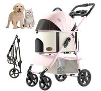 RUYICZB Poussette 3 en 1 pour Animaux, Poussette Pliante Légère pour Chiens avec Entrée sans Fermeture Éclair, Poussette De Voyage pour Chats avec Panier De Rangement, Jusqu'à 15Kg,Rose