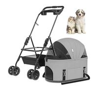 RUYICZB Poussette de Voyage légère et Respirante pour Animaux de Compagnie, Poussette de Jogging Portable pour Chat et Chiot avec Panier de Rangement et Porte-gobelet,Gris