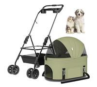 RUYICZB Poussette de Voyage légère et Respirante pour Animaux de Compagnie, Poussette de Jogging Portable pour Chat et Chiot avec Panier de Rangement et Porte-gobelet,Vert