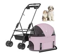 RUYICZB Poussette de Voyage légère et Respirante pour Animaux de Compagnie, Poussette de Jogging Portable pour Chat et Chiot avec Panier de Rangement et Porte-gobelet,Rose