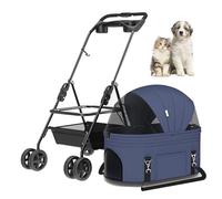 RUYICZB Poussette de Voyage légère et Respirante pour Animaux de Compagnie, Poussette de Jogging Portable pour Chat et Chiot avec Panier de Rangement et Porte-gobelet,Bleu