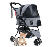 RUYICZB Poussette Pliable à 3 Roues pour Chien et Chat, Poussette de Jogging pour Animaux de Compagnie avec Maille Respirante et Visible, Panier de Rangement et Porte-gobelet,Gris