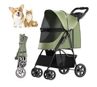 RUYICZB Poussette Pliable pour Chat en Un clic avec entrée sans Fermeture éclair, Poussette de Jogging Respirante pour Animaux de Compagnie avec Panier de Rangement,Vert