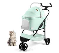 RUYICZB Poussette pour Animaux de Compagnie à 3 Roues, Poussette Multifonction 3 en 1 pour Chien, Poussette de Jogging avec Support Amovible, Poussette de Voyage légère,Vert
