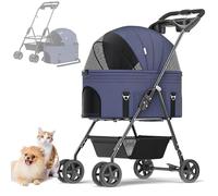 RUYICZB Poussette pour Chien Chat Animaux 17Kg Poussette Chien 3-en-1 Caisse De Transport Pliable Léger Portable Landau Jogger avec 4 Roues Panier De Rangement Voyage Transporteur Amovible,Bleu