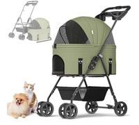 RUYICZB Poussette pour Chien Chat Animaux 17Kg Poussette Chien 3-en-1 Caisse De Transport Pliable Léger Portable Landau Jogger avec 4 Roues Panier De Rangement Voyage Transporteur Amovible,Vert
