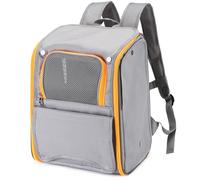 RUYICZB Sac À Dos Chat Respirant, Sac À Dos Transport pour Chat Petit Chien avec Harnais Intérieur, Sac À Dos Pliable pour Chat pour Voyage en Train/Voiture/Restaurant/Avion,Gray Orange