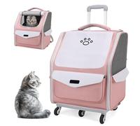 RUYICZB Sac à Dos de Transport pour Animaux de Compagnie à roulettes, Sac de Transport à roulettes pour Animaux de Compagnie avec fenêtres de Ventilation en Maille,Rose