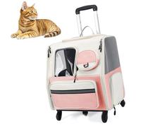 RUYICZB Sac à Dos de Transport pour Animaux de Compagnie avec roulettes, Sac de Transport à roulettes pour Chat avec Maille Respirante et poignée télescopique,Rose