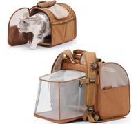 RUYICZB Sac À Dos pour Chat, Extensible Sac Transport Chat pour Petits Chiens, Sac Respirant Pliable pour Animaux De Compagnie, Conçu pour Les Voyages, La Randonnée, La Marche en Plein Air,Marron