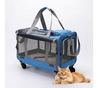 RUYICZB Sac de Transport pour Animaux de Compagnie avec roulettes, Sac de Transport pour Chat avec Maille Respirante à parois Souples,Bleu