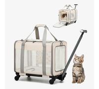 RUYICZB Sac de Transport pour Chat et Chien avec roulettes, Sac de Transport pour Animaux de Compagnie approuvé par Les compagnies aériennes avec roulettes,Blanc