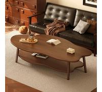 RUYICZB Table Basse Industrielle À 2 Niveaux avec Étagère De Rangement, Table Centrale Moderne du Milieu du Siècle pour Salon, Table Basse en Bois en Forme De Nuage pour Salon,Black Walnut,A