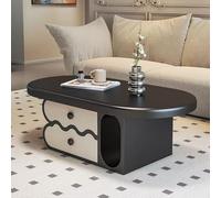 RUYICZB Table basse ovale avec 2 tiroirs, table d'appoint avec base métallique, tables basses en bois avec rangement ouvert, petites tables d'appoint pour salon, noir, 120 x 60 x 42 cm