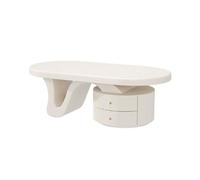 RUYICZB Table basse ovale avec 2 tiroirs, tables basses en bois avec pieds en métal, table d'appoint basse avec rangement, grandes tables d'appoint pour salon, blanc
