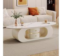 RUYICZB Table Basse Ovale avec Tiroirs De Rangement, Plateau en Ardoise Et Base Robuste, Table Basse Blanche De 42 Cm De Haut, Idéale pour Le Salon Ou Un Appartement,130cm