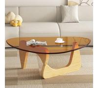 RUYICZB Table Basse Triangulaire en Verre Style Milieu du Siècle, Tables Basses Modernes en Verre pour Salon, Tables Centrales avec Base Bois pour Bureau, Hôtel, Balcon,Log Tea,114cm