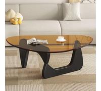 RUYICZB Table Basse Triangulaire en Verre Style Milieu du Siècle, Tables Basses Modernes en Verre pour Salon, Tables Centrales avec Base Bois pour Bureau, Hôtel, Balcon,Black Tea,91cm
