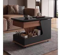 RUYICZB Tables D'appoint De Canapé Rotatives À 360°, Table D'appoint Mobile, Panier De Rangement pour Salon, Chariot en Bois Massif avec roulettes pour Chambre À Coucher, Bureau,Noir