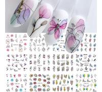 Ruzister® 12 Pcs Géométrie Ligne Fleur Feuille Nail Art Autocollants - Transfert d'Eau pour Ongles Graffiti Peint Coloré Curseur Décoration