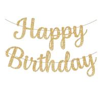 Ruzister Bannière italique dorée à paillettes Happy Birthday à faire soi-même | Plaque décorative dorée pour fête d'anniversaire pour filles, décorations pour femmes