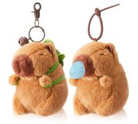 Ruzister Lot de 2 porte-clés Capybara en peluche - Jouet réaliste Capybara - Jouet - Pendentif Capybara pour sac à dos - Cadeau d'anniversaire