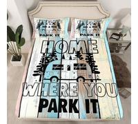 RV Camper Drap-housse taille S, protège-matelas avec 1 taie d'oreiller, housse de couette pour enfant avec 1 taie d'oreiller, motif ferme rustique, vintage, vieille grange profonde, poche profonde