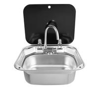 RV - Évier de camping - Lavabo simple avec couvercle - 42,3 x 37,3 x 15 cm - En acier inoxydable - Pour camping-cars, bateaux, petites cuisines