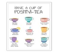 RVBLRDSE Wall-Art Positivity Self Affirmation Poster Have A Cup Of Positivi Tea Self Motivation Mental Health Prints Painting For Classroom Living Room Wall Decor(Framed,08x12inch(20x30cm))