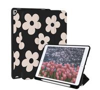 Rvciby Coque pour iPad 9e/8e/7e génération 2021/2020/2019,Et Air 3 2019/Pro 10.5 2017, 10.2&10.5 Pouce Étui avec Pen Holder & Support Trifold,Motif Noeud Rose Housse de Protection,Fleurs à Fond Noir
