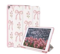Rvciby Coque pour iPad 9e/8e/7e génération 2021/2020/2019,Et Air 3 2019/Pro 10.5 2017, 10.2&10.5 Pouces Étui avec Pen Holder & Support Trifold,Motif Noeud Rose Housse de Protection,Fleurs Noeud