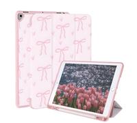 Rvciby Coque pour iPad 9e/8e/7e génération 2021/2020/2019,Et Air 3 2019/Pro 10.5 2017,10.2&10.5 Pouces Étui avec Pen Holder & Support Trifold,Motif Noeud Rose Housse de Protection,Amour Simple Noeud