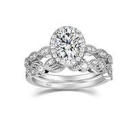 RVHAOODI 1,5 cmt Silver Silver Silver Anneaux Bridal Sets OVAL CUBIC Zirconia Halo CZ Engagements Bands de mariage pour les femmes promettent des anneaux pour sa taille 4-11, métal, zircone cubique
