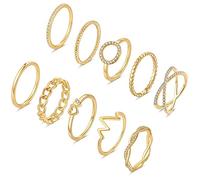 RVHAOODI 10 pcs anneaux plaqués pour femmes anneaux à articulations empilables ensembles mignons argent empilement bague pack de coeur simple zirconi le mariage promesse d'éternité