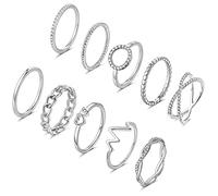 RVHAOODI 10 pcs anneaux plaqués pour femmes anneaux à articulations empilables ensembles mignons argent empilement bague pack de coeur simple zirconi le mariage promesse d'éternité
