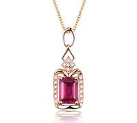 RVHAOODI 18K Collier Rosependant Femmes, Rhombus 1CT Tourmaline rectangulaire avec collier de chaîne de rose en diamant pour femmes cadeaux d'anniversaire d'anniversaire pour sa petite amie